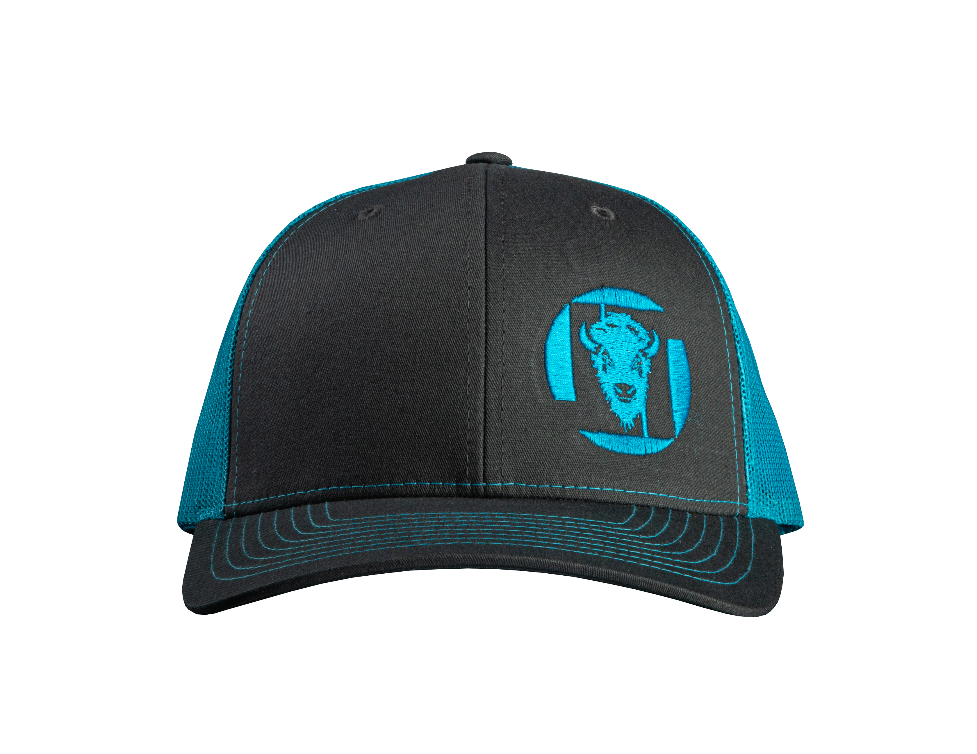 LT Logo Hat Charcoal Crown/Brim with Neon Blue Mesh Back & matching logo embroidery