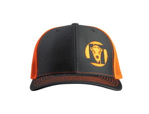 Logo Hat Charcoal Crown/Brim with Neon Orange Mesh Back & matching logo embroidery